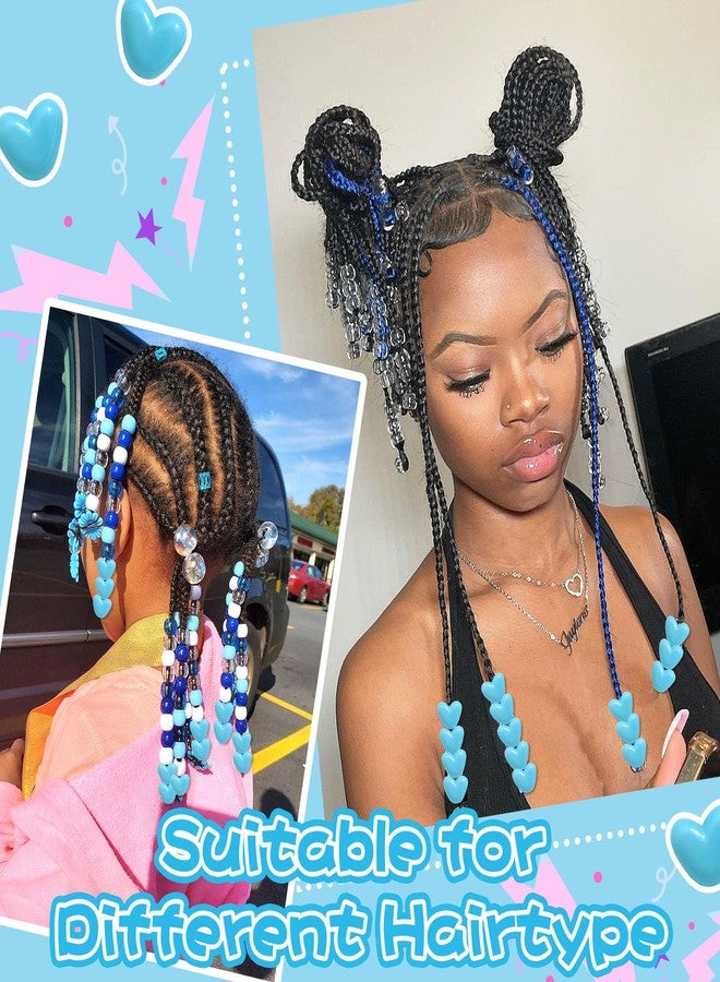 VENOFEN 90PCS Heart Hair Beads Blue Bead Loc Dreadlock Accessories for Girls Cute Heart Shape Pony Beads for Braids - Image 5